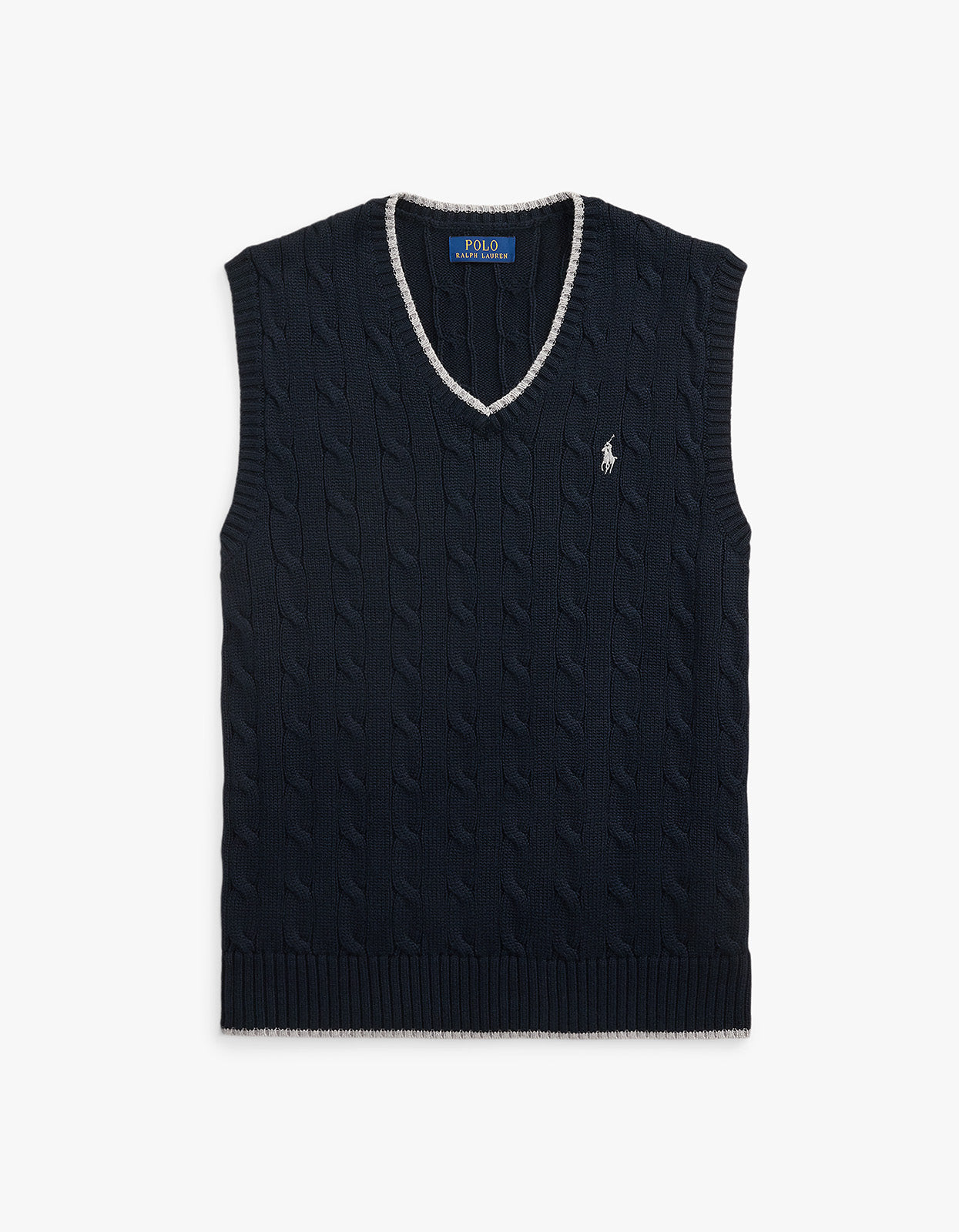 Cable Knit Cotton Sweater Vest - Hunter Navy Combo