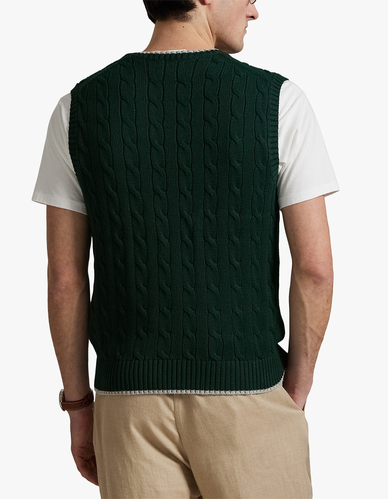 Cable Knit Cotton Sweater Vest - College Green Combo