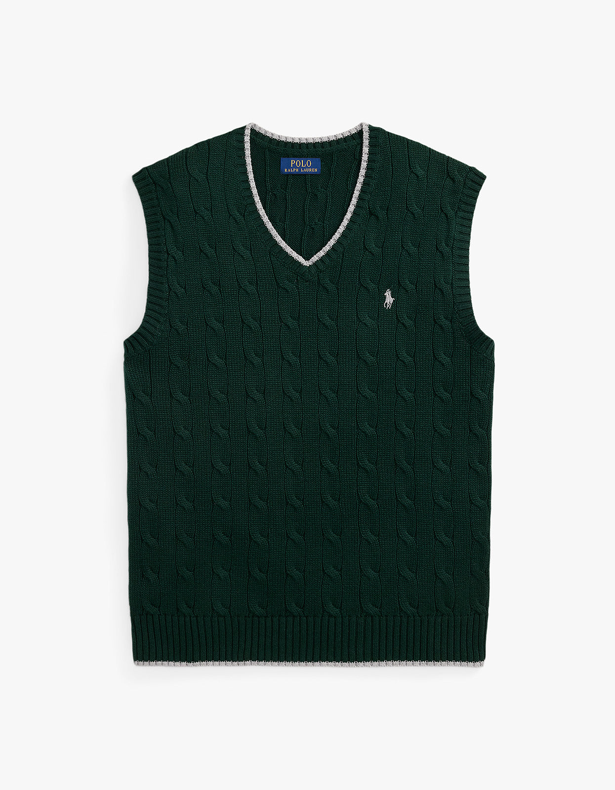 Cable Knit Cotton Sweater Vest - College Green Combo