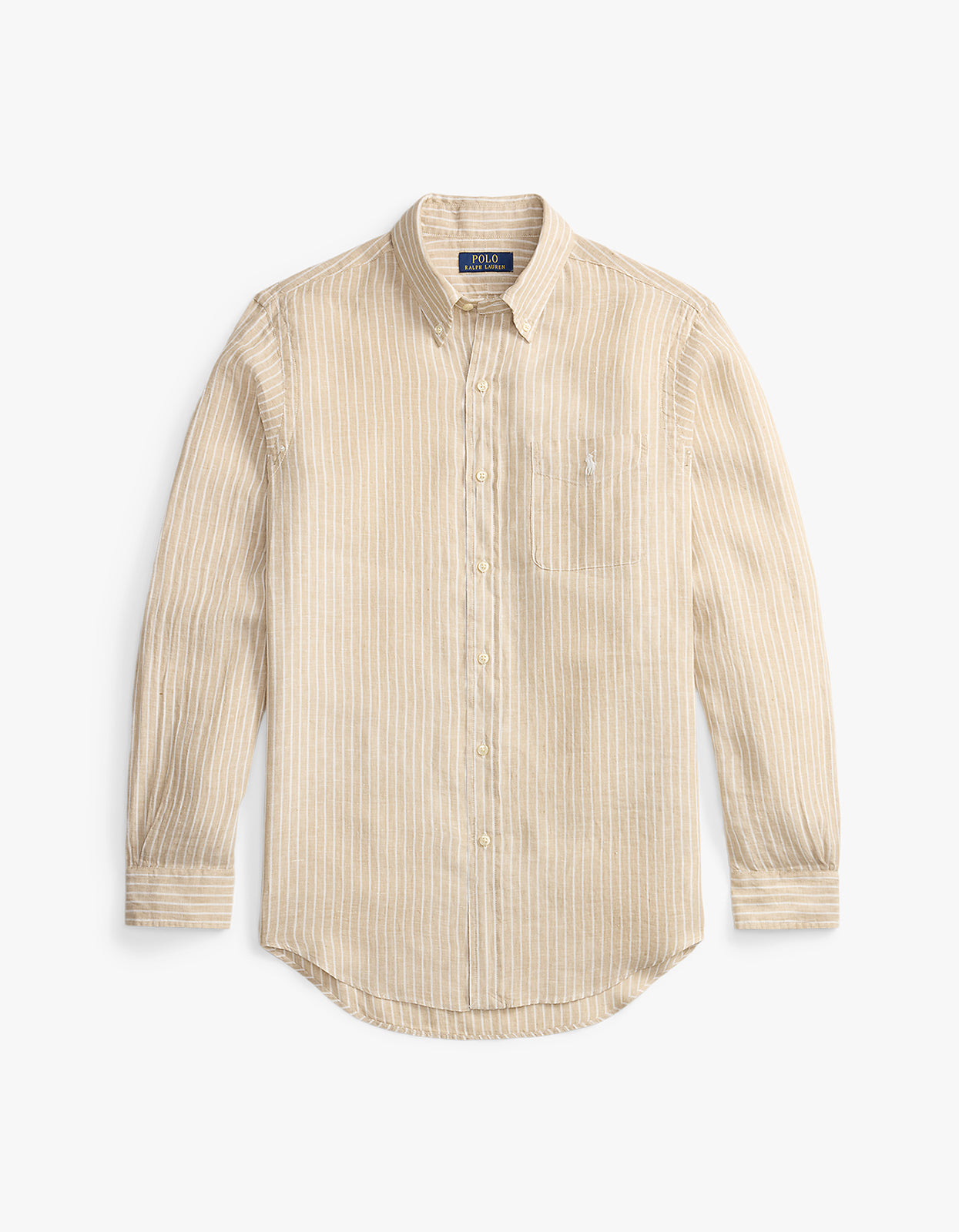 Custom Fit Striped Linen Shirt - 52F Costal Beige/White