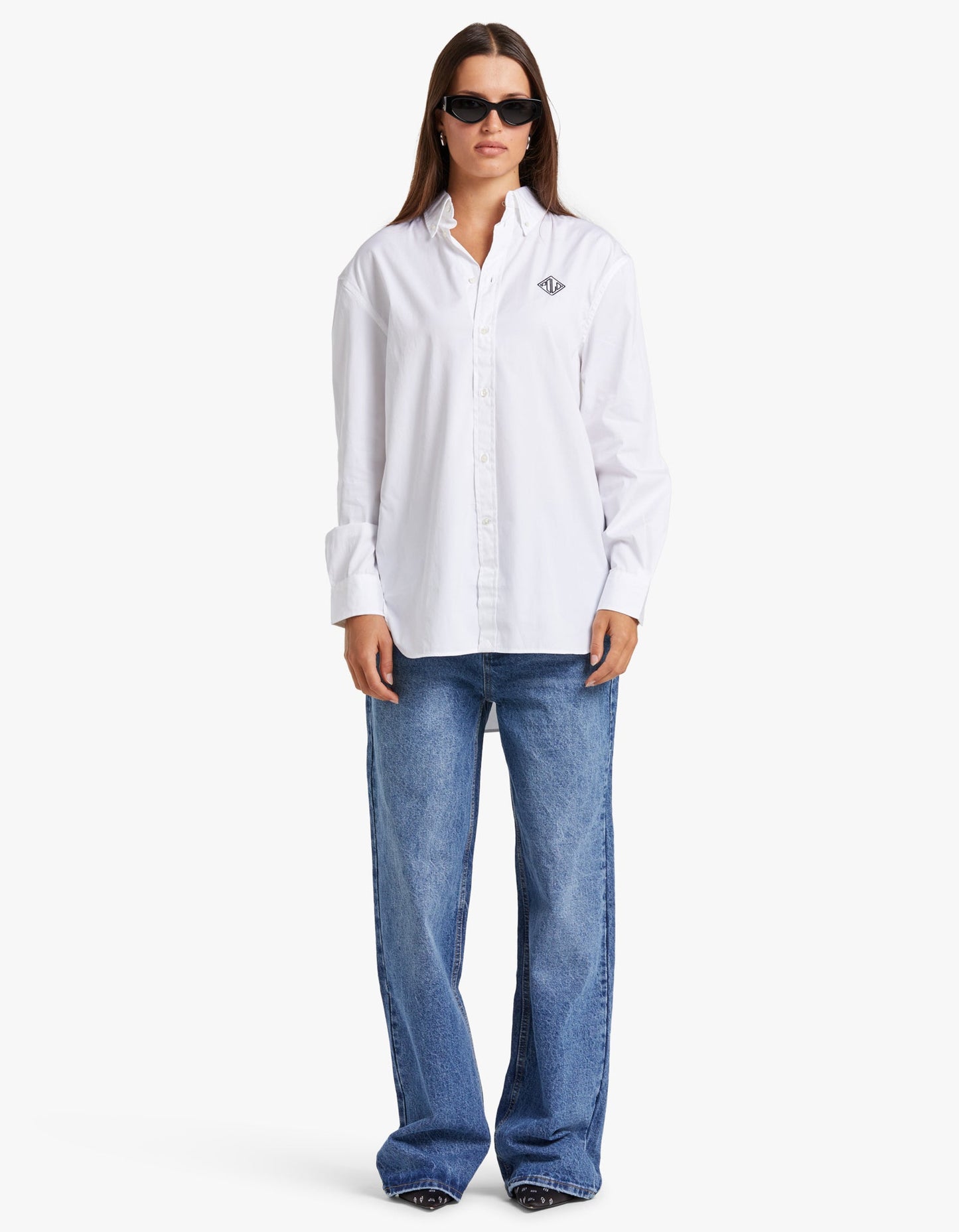 L/S Button Front Shirt - White