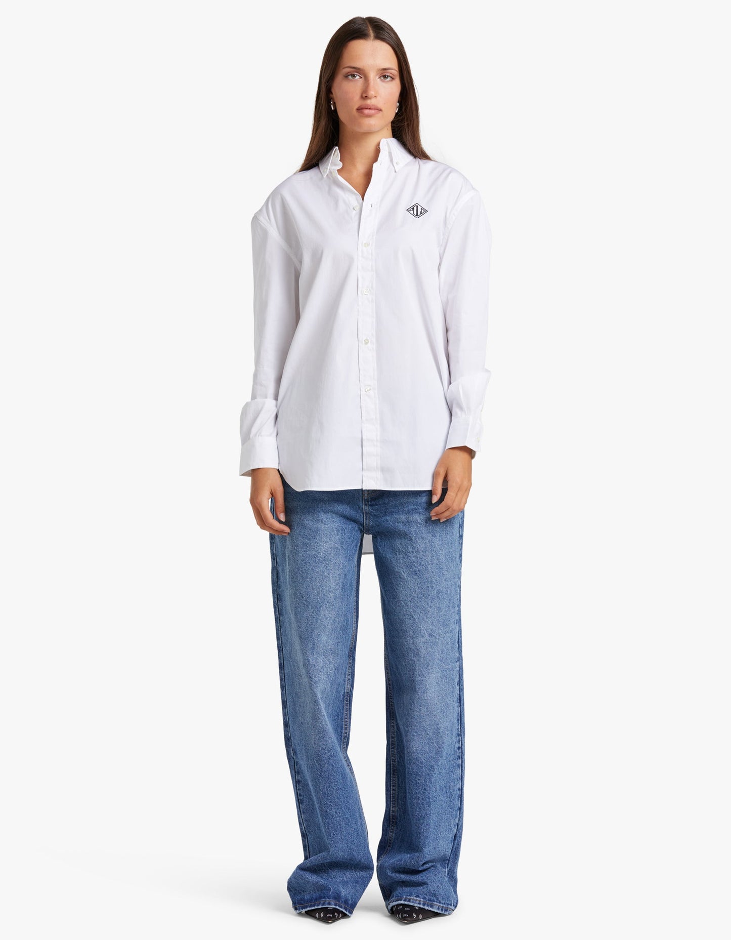 L/S Button Front Shirt - White