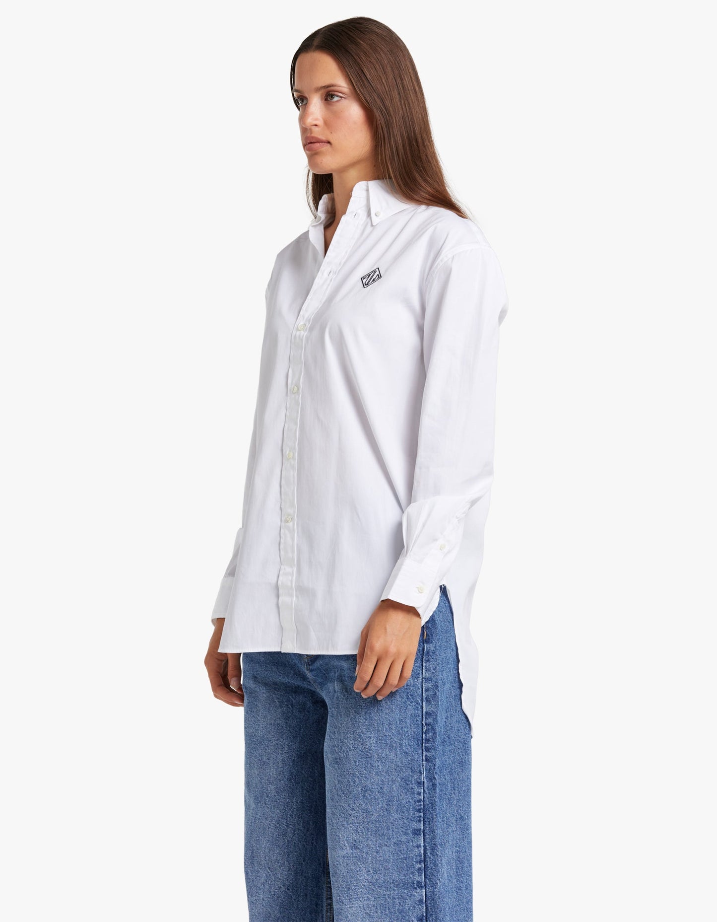 L/S Button Front Shirt - White