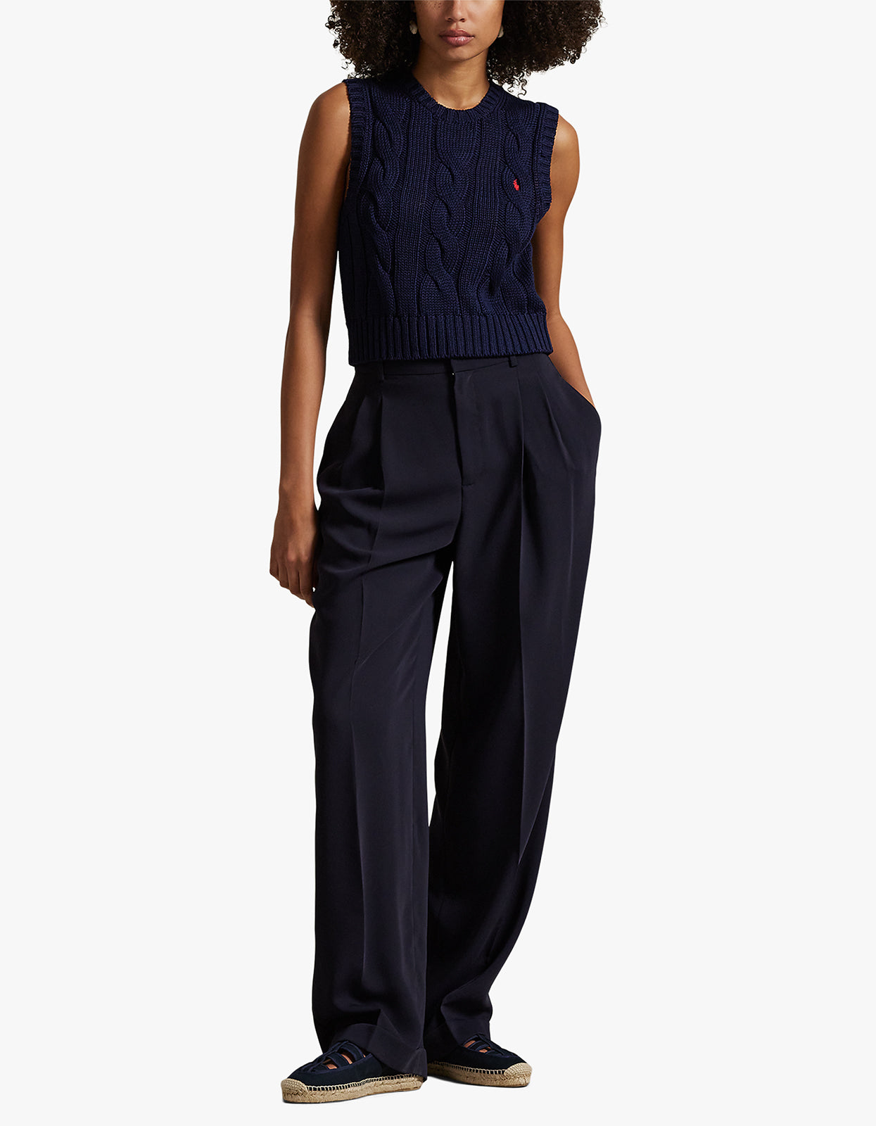 Cable-Knit Cotton Cropped Vest - Hunter Navy