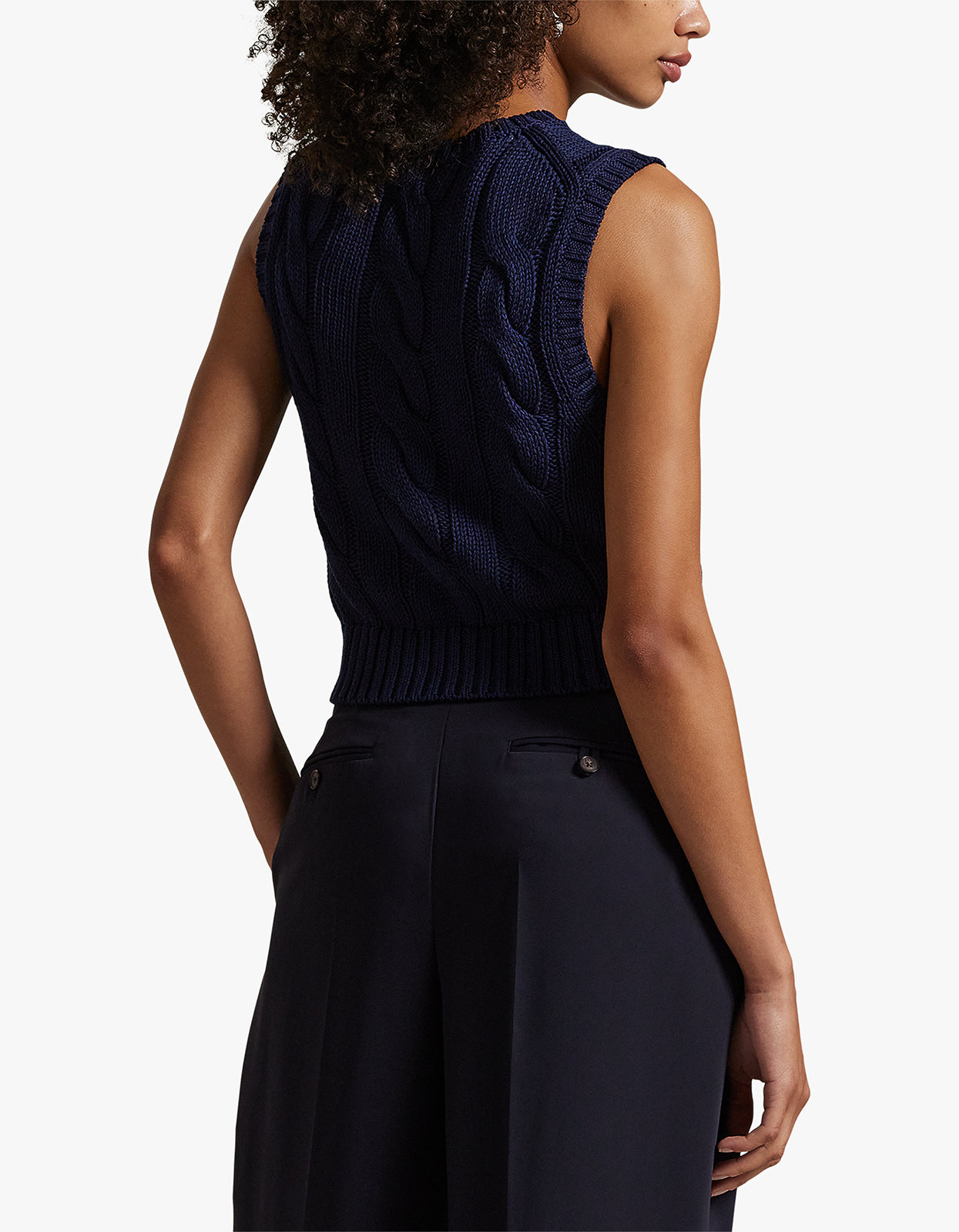 Cable-Knit Cotton Cropped Vest - Hunter Navy