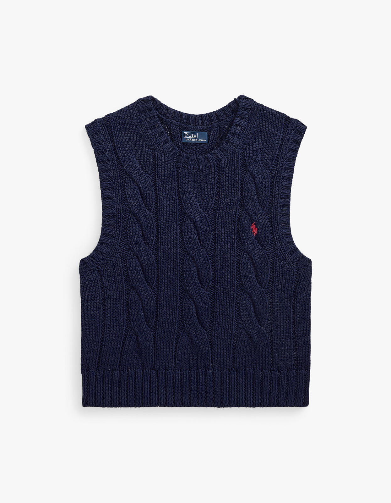 Cable-Knit Cotton Cropped Vest - Hunter Navy