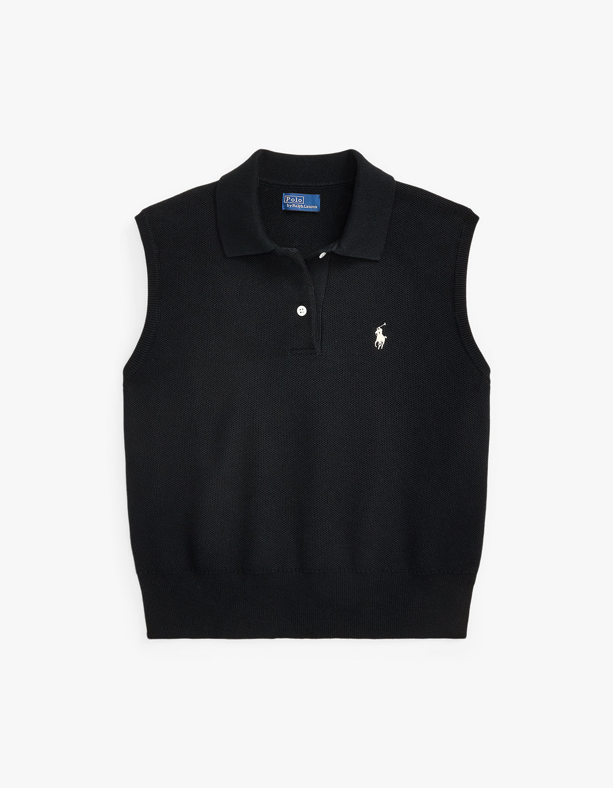 Cotton Cropped Sleeveless Polo Sweater - Polo Black