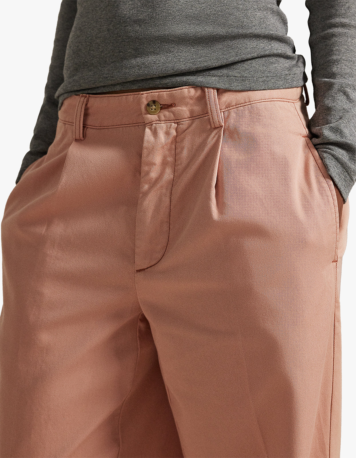 Pleated Cotton-Blend Relaxed Pant - Mauve