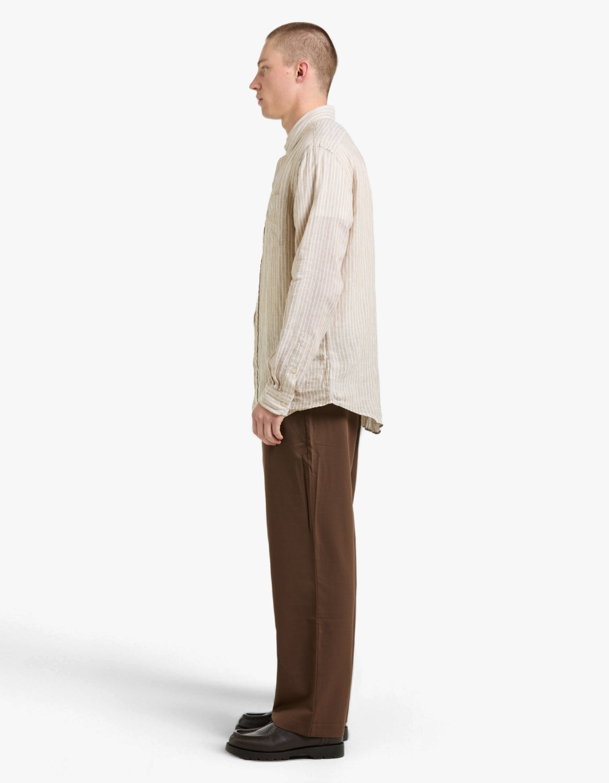 Custom Fit Striped Linen Shirt - 52F Costal Beige/White