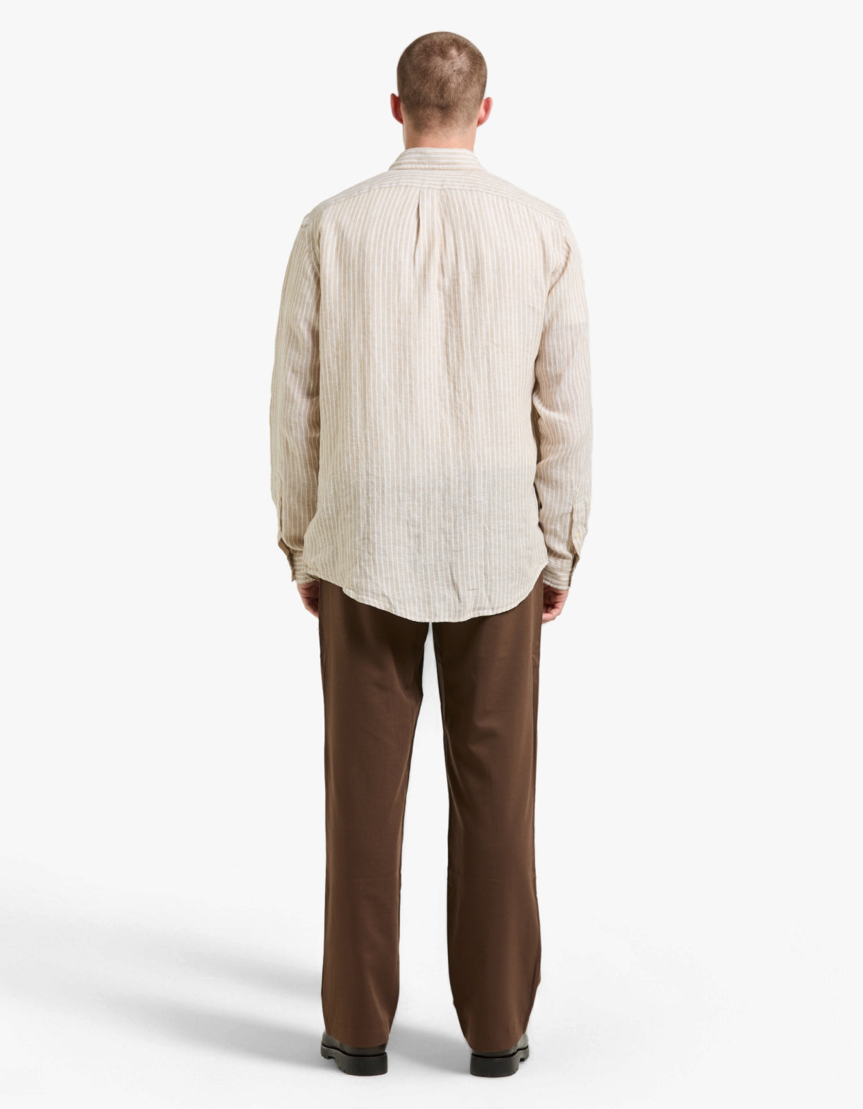 Custom Fit Striped Linen Shirt - 52F Costal Beige/White