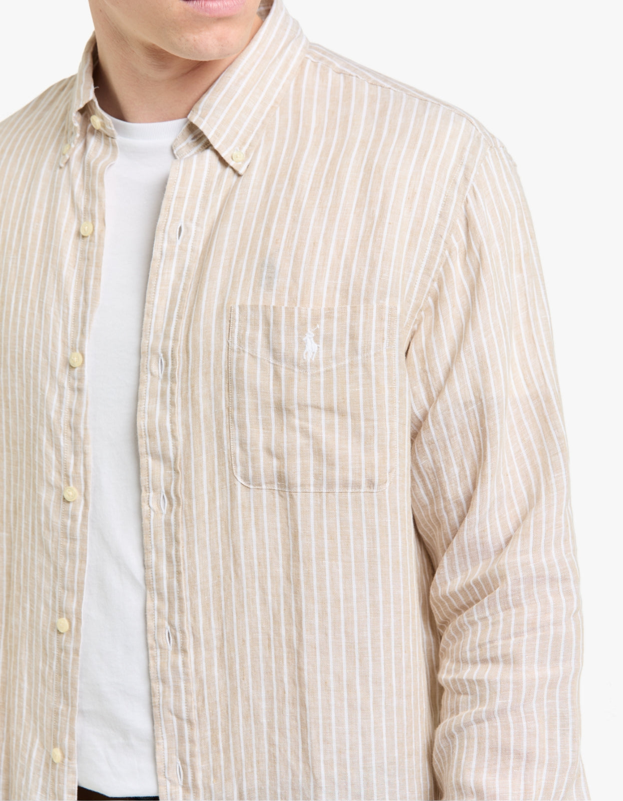 Custom Fit Striped Linen Shirt - 52F Costal Beige/White