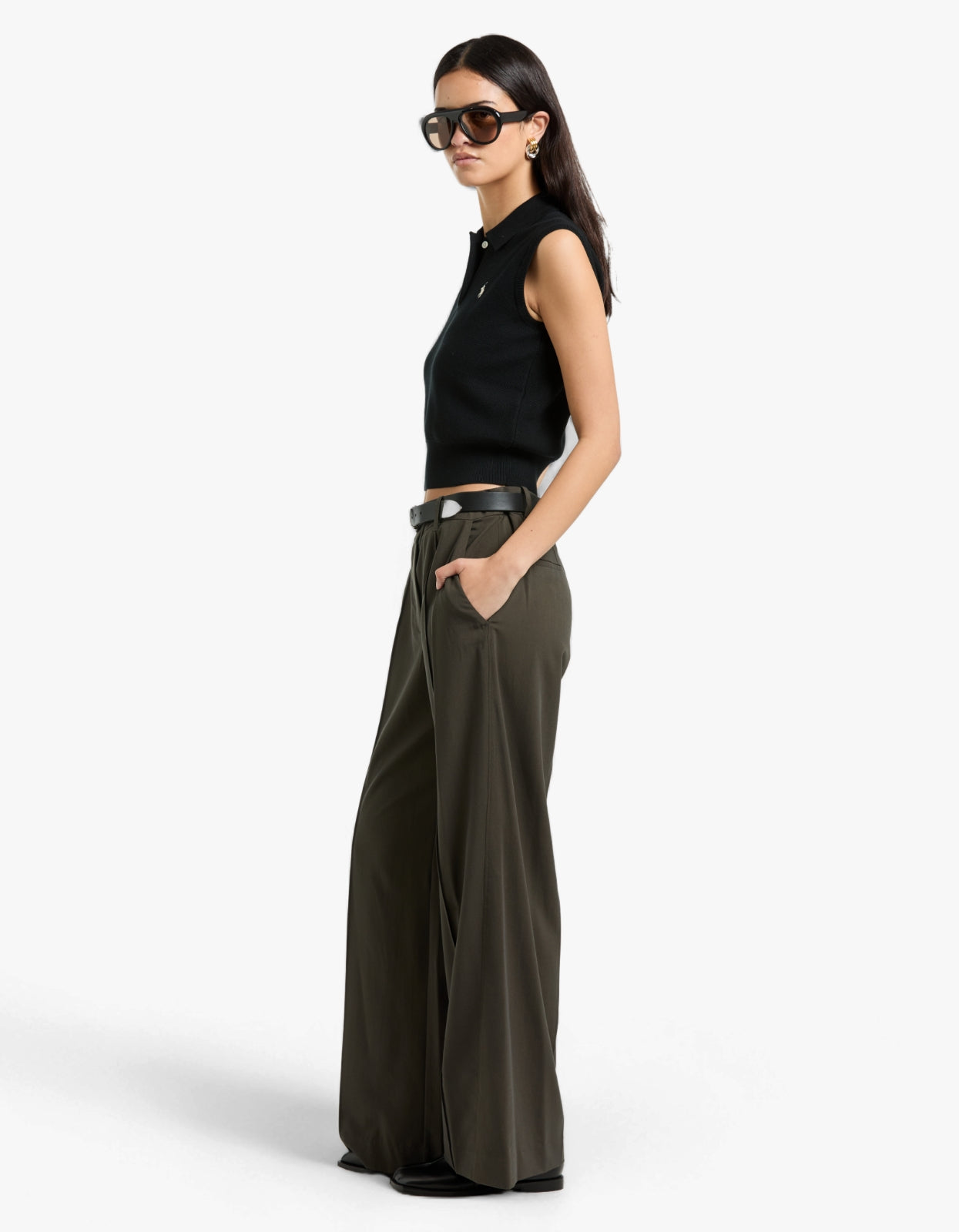 Cotton Cropped Sleeveless Polo Sweater - Polo Black