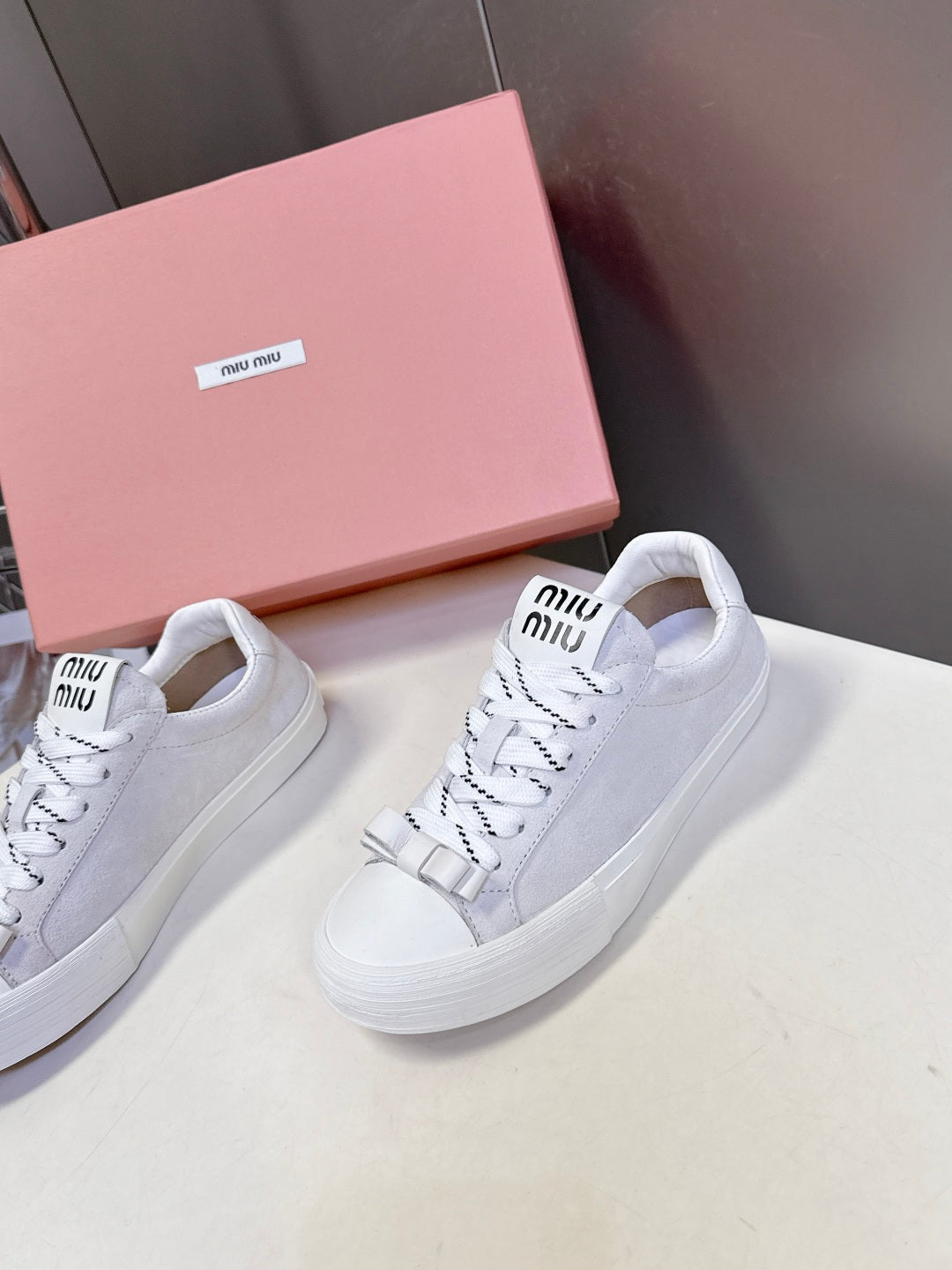 Miu Miu Distressed Retro Double Lace Sneakers