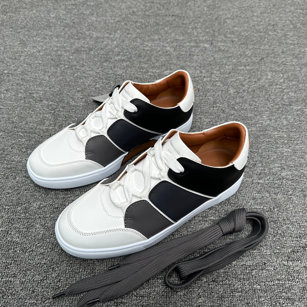 Zegna Tiziano Smooth Leather Gradient Patchwork Low-Top Sneakers