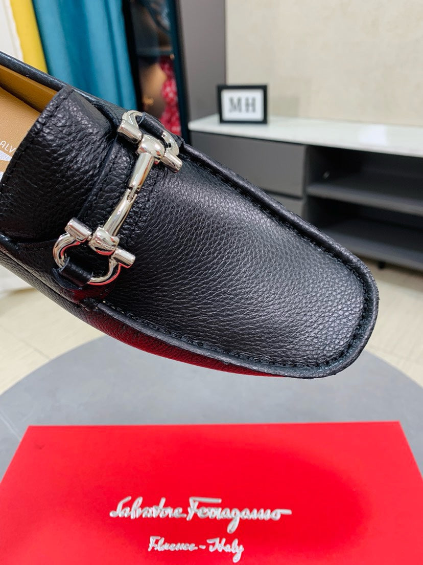 Ferragamo Pebbled Leather Driving Shoes