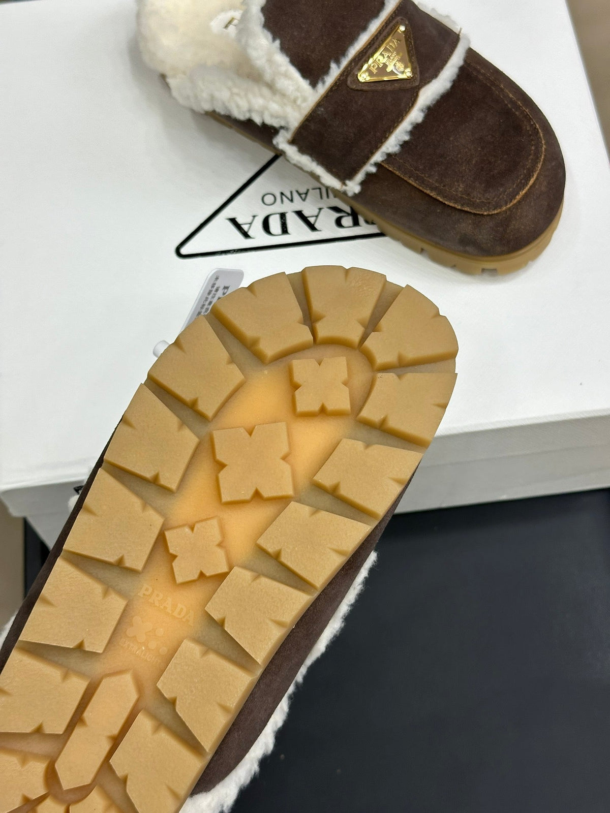 Prada FW24 Suede Fur Slippers – FW24