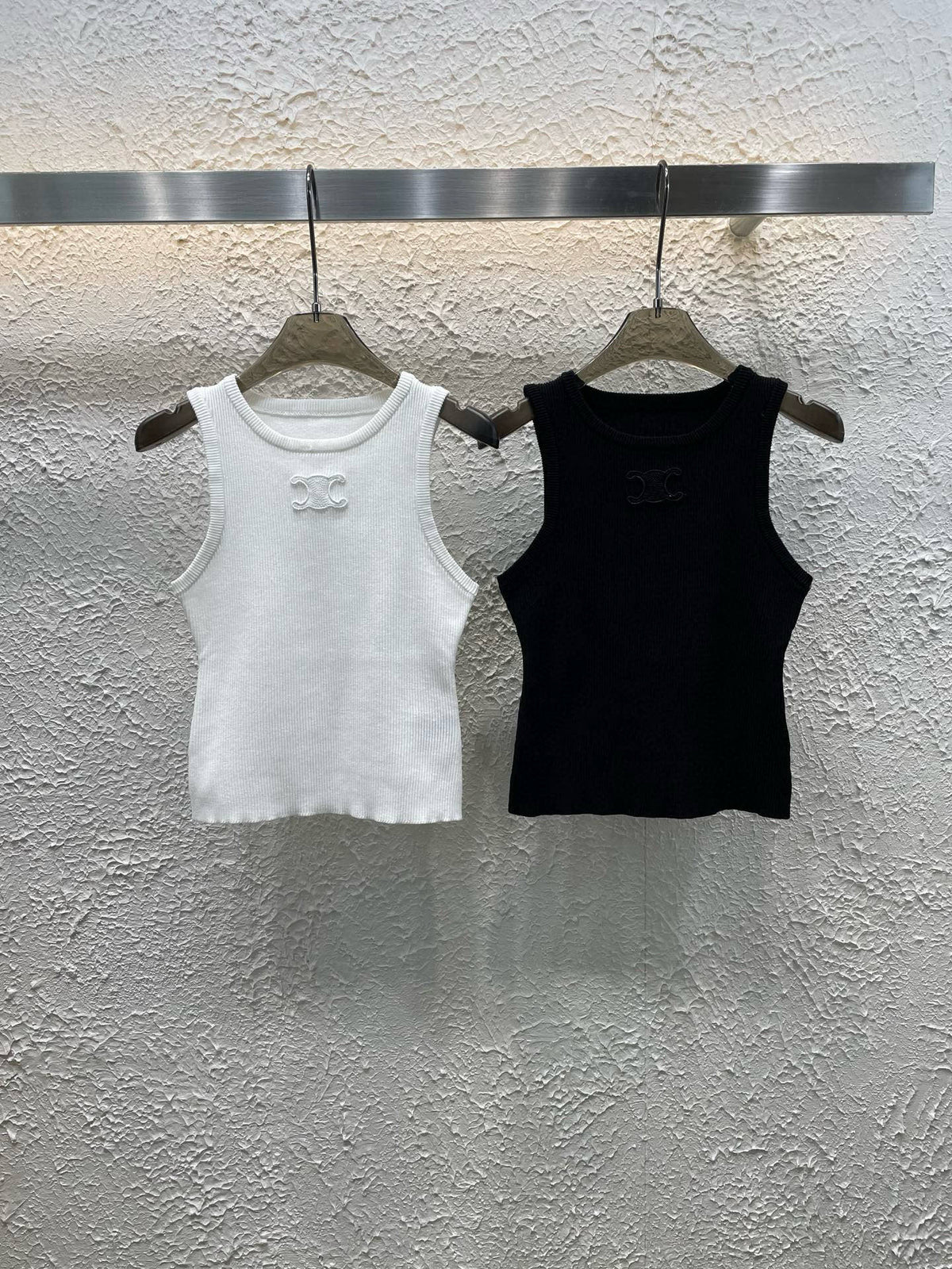 Celine Triomphe Embroidered Crewneck Knit Tank Top