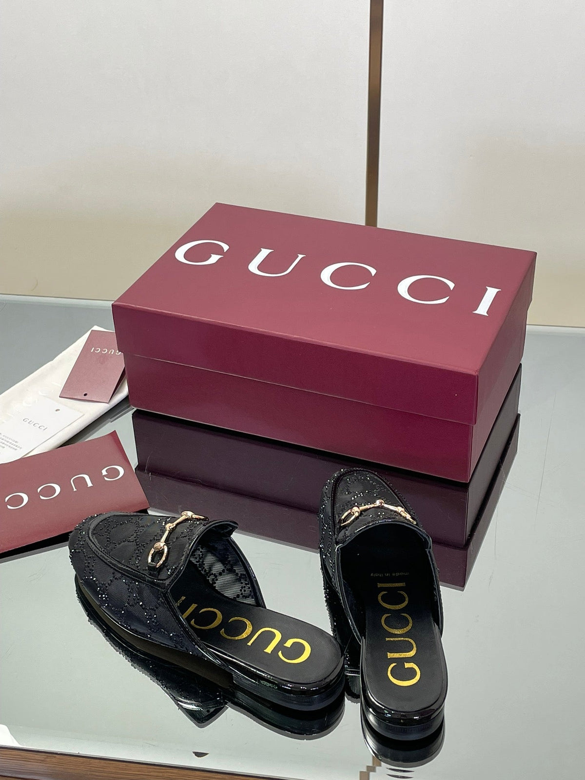 Gucci Crystal GG Patent Loafer Mules – 2025FW