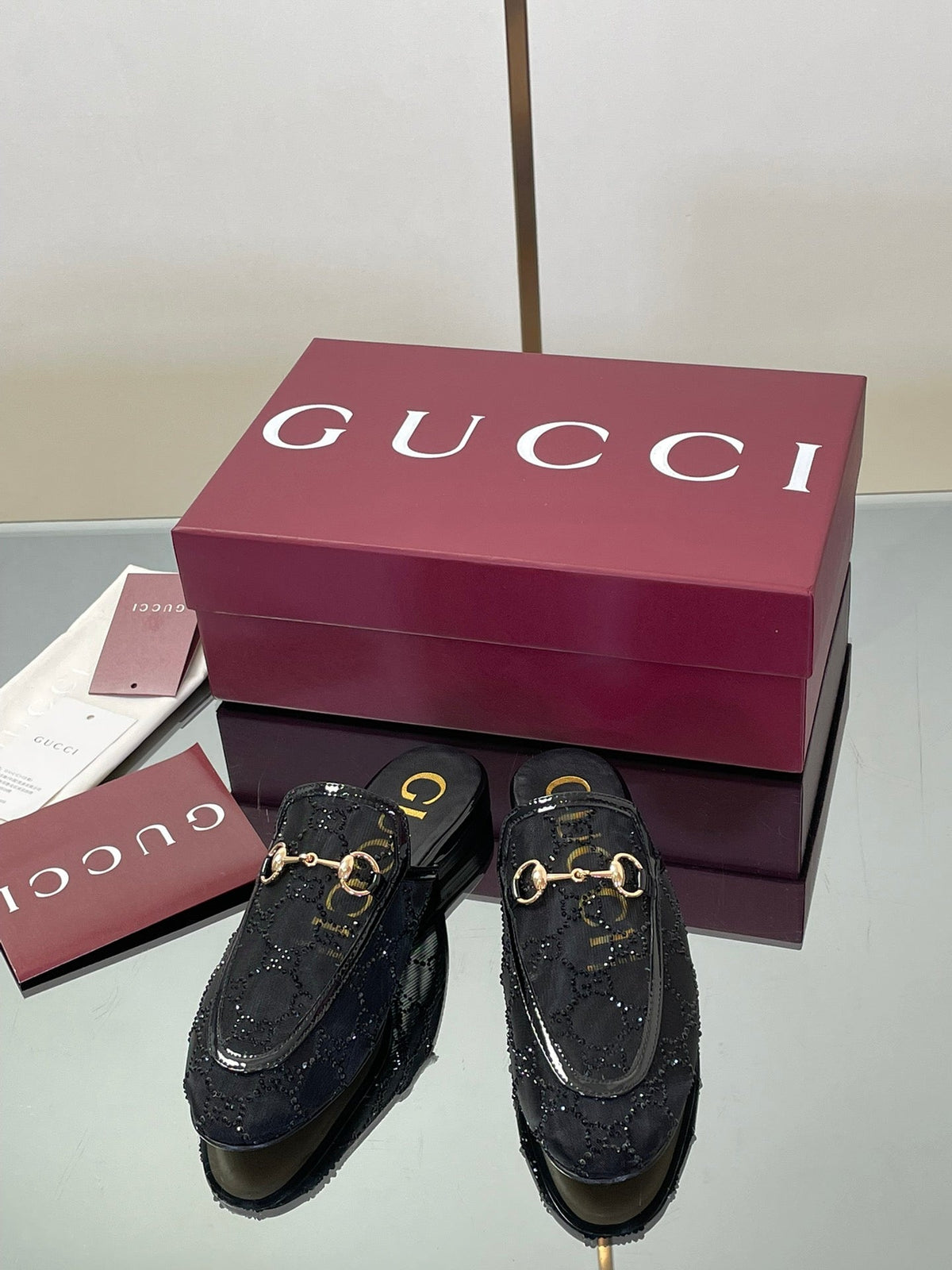 Gucci Crystal GG Patent Loafer Mules – 2025FW