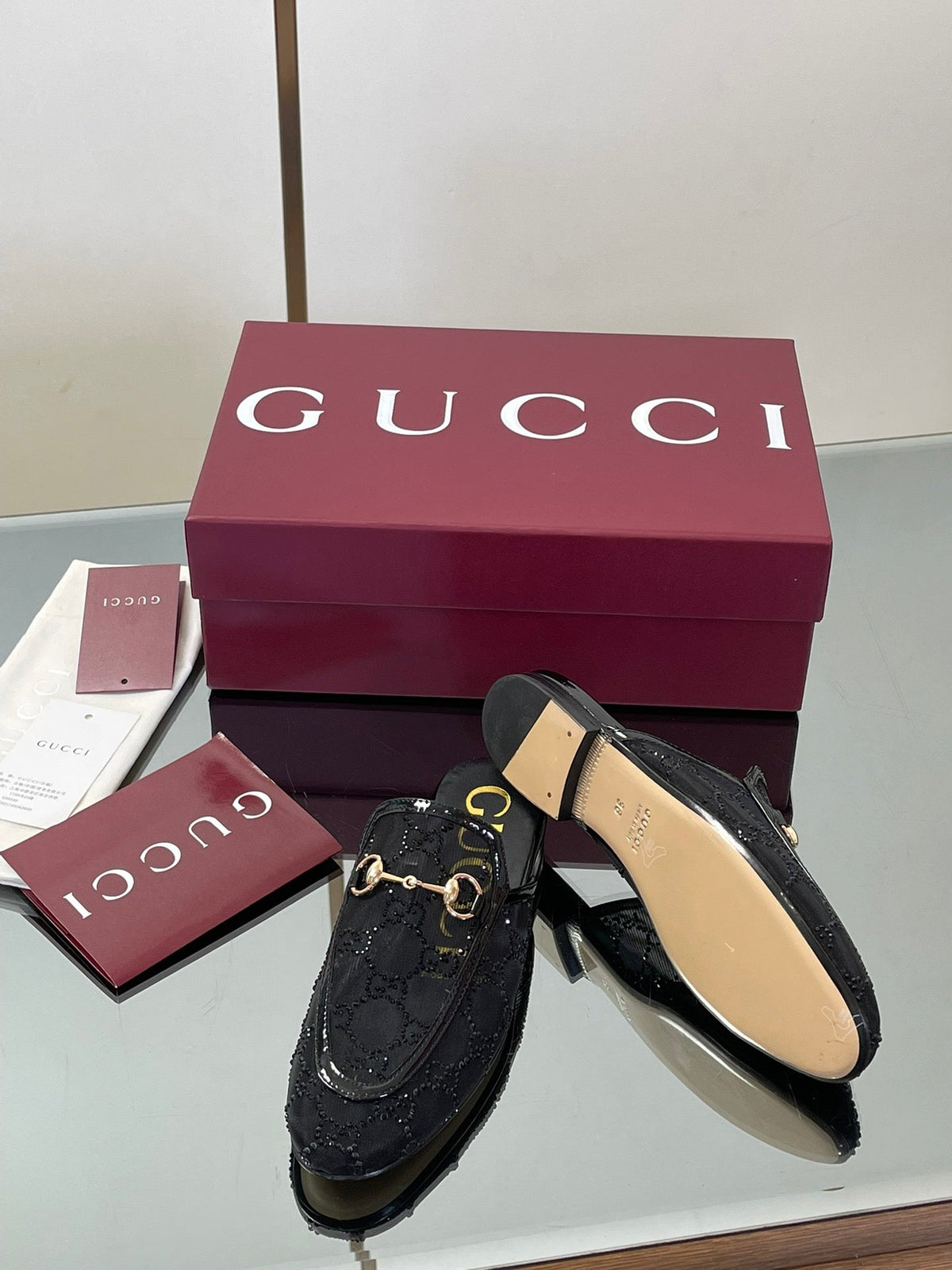 Gucci Crystal GG Patent Loafer Mules – 2025FW