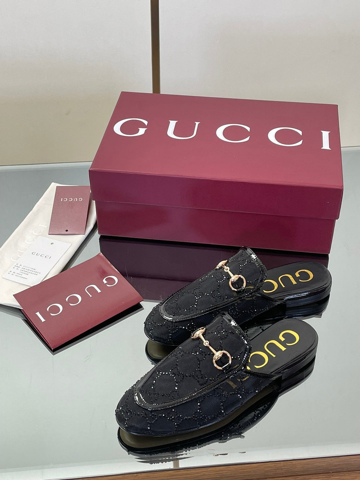 Gucci Crystal GG Patent Loafer Mules – 2025FW