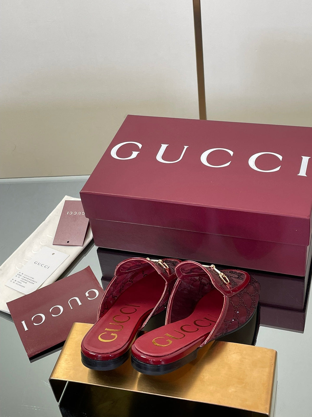 Gucci Crystal GG Patent Loafer Mules – 2025FW