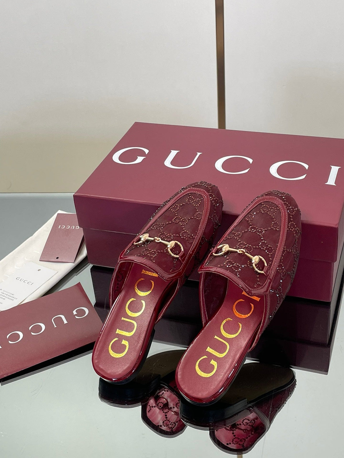 Gucci Crystal GG Patent Loafer Mules – 2025FW