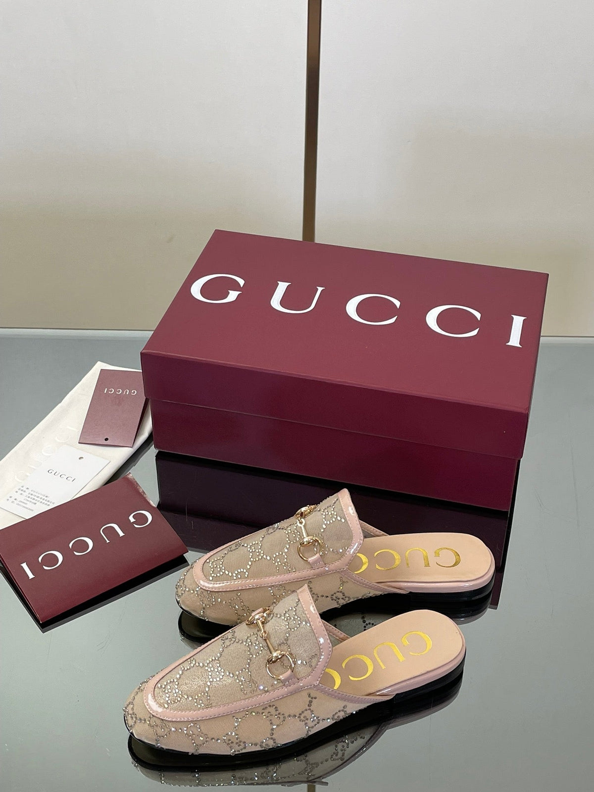 Gucci Crystal GG Patent Loafer Mules – 2025FW