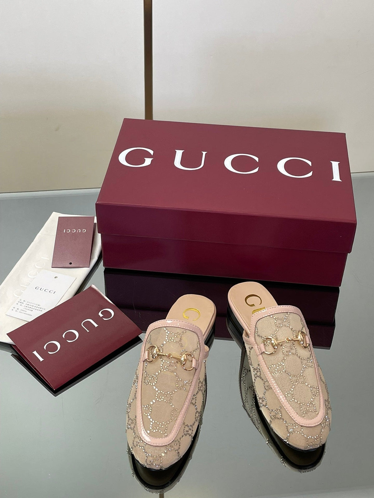 Gucci Crystal GG Patent Loafer Mules – 2025FW