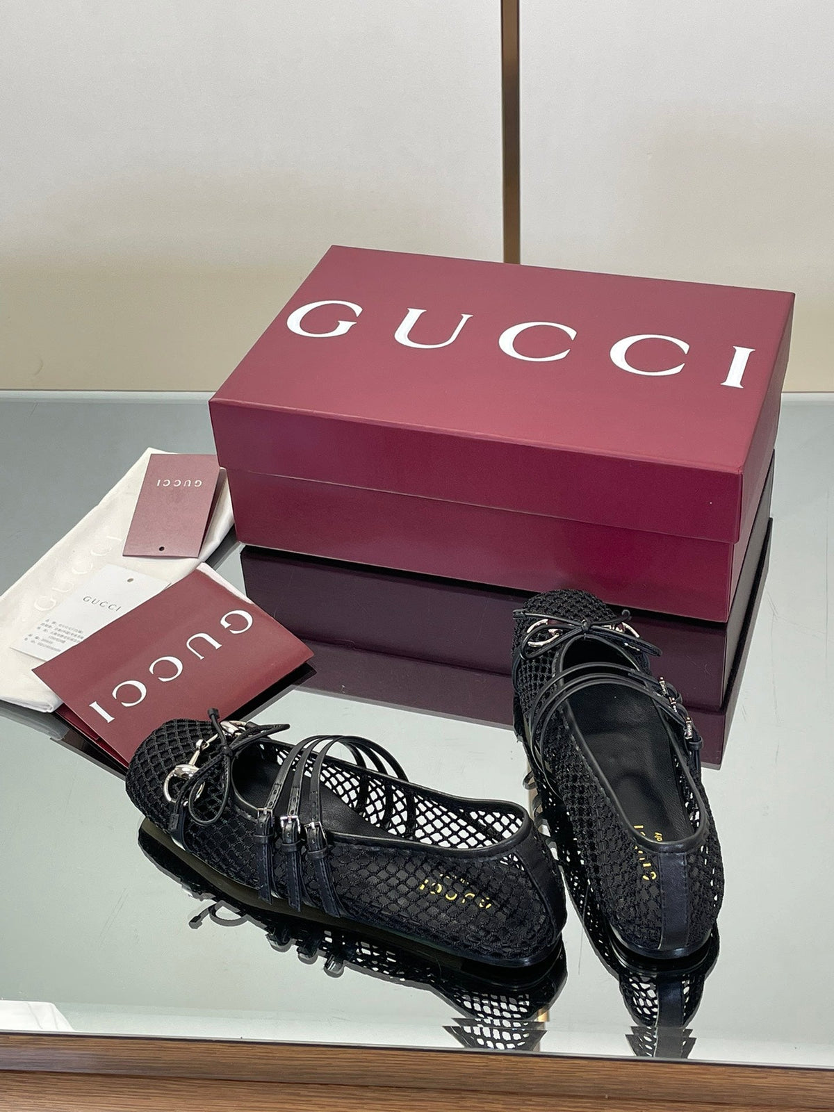 Gucci Horsebit Mesh Square-Toe Ballerina Flats – 25FW