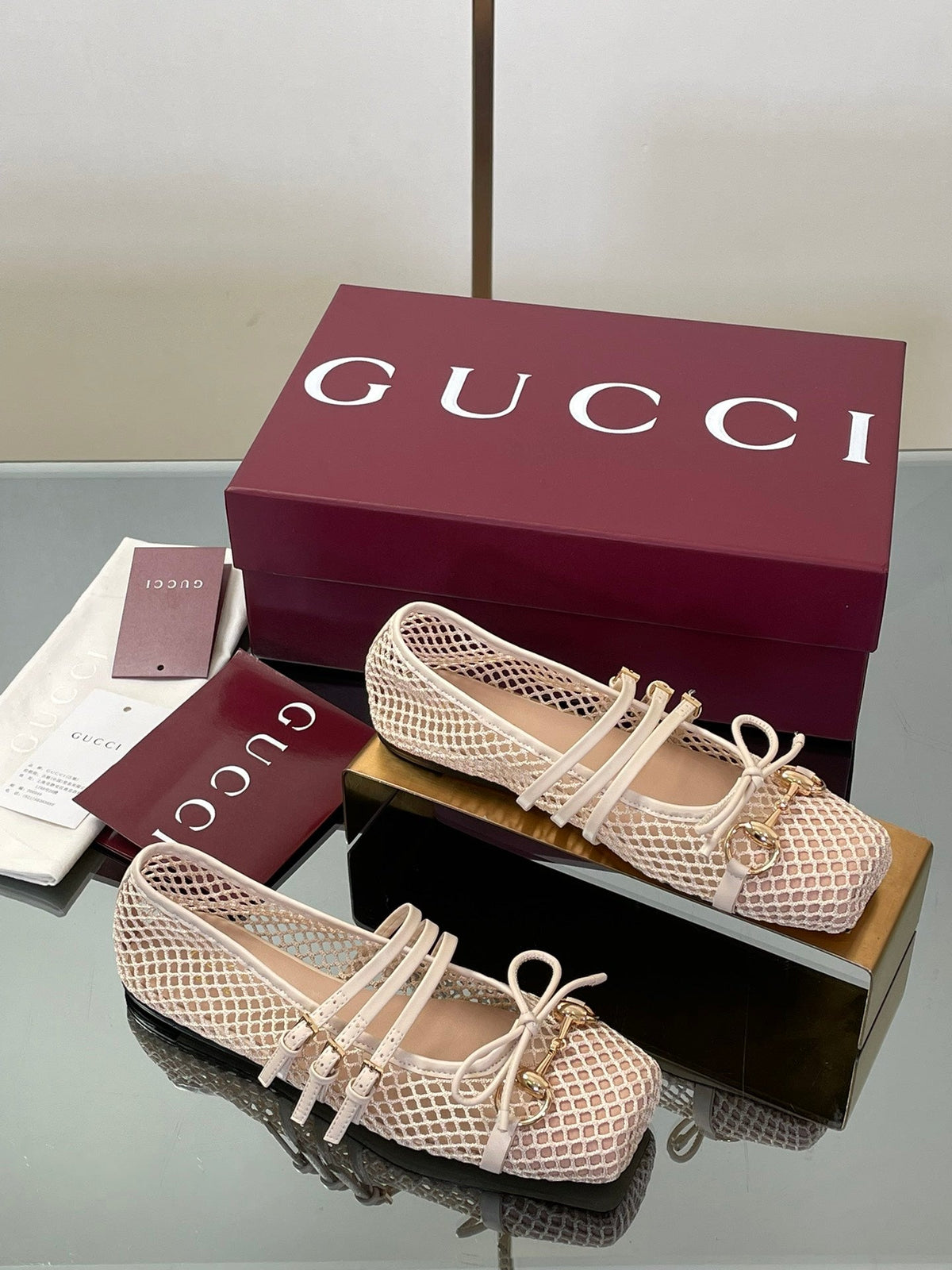 Gucci Horsebit Mesh Square-Toe Ballerina Flats – 25FW