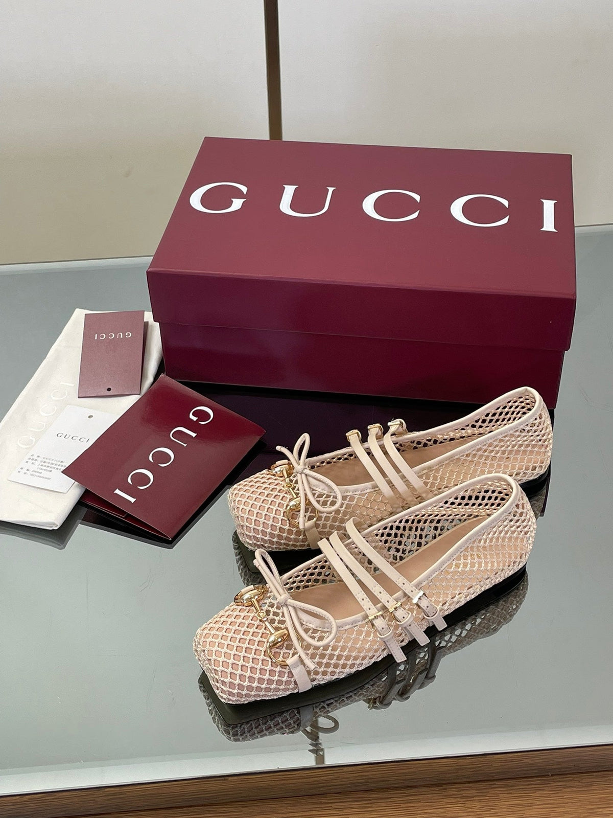 Gucci Horsebit Mesh Square-Toe Ballerina Flats – 25FW