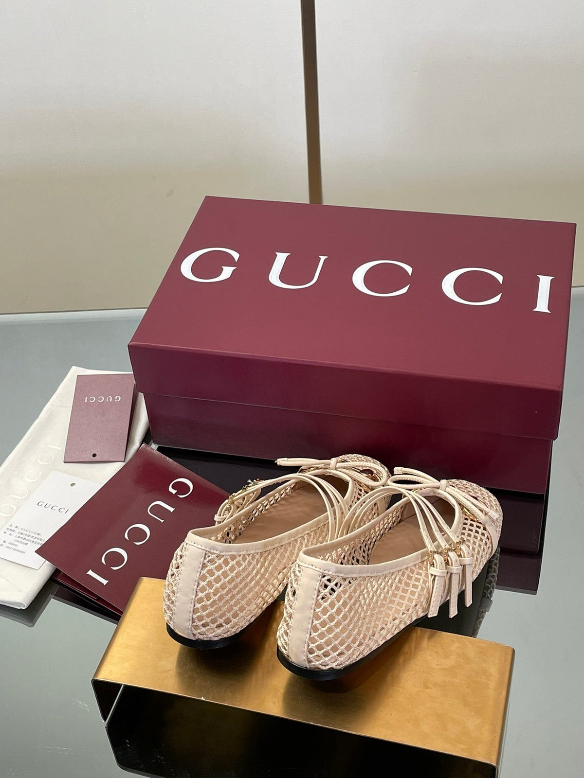 Gucci Horsebit Mesh Square-Toe Ballerina Flats – 25FW