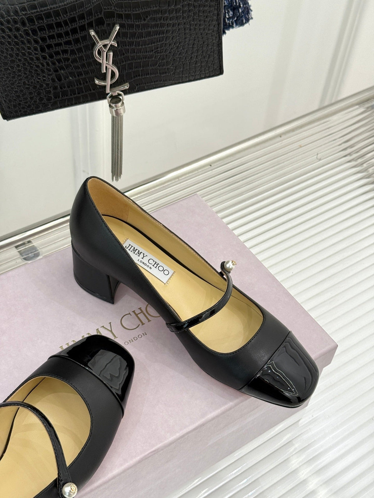 Jimmy Choo Color-block Pearl Mary Jane Heels – 25FW