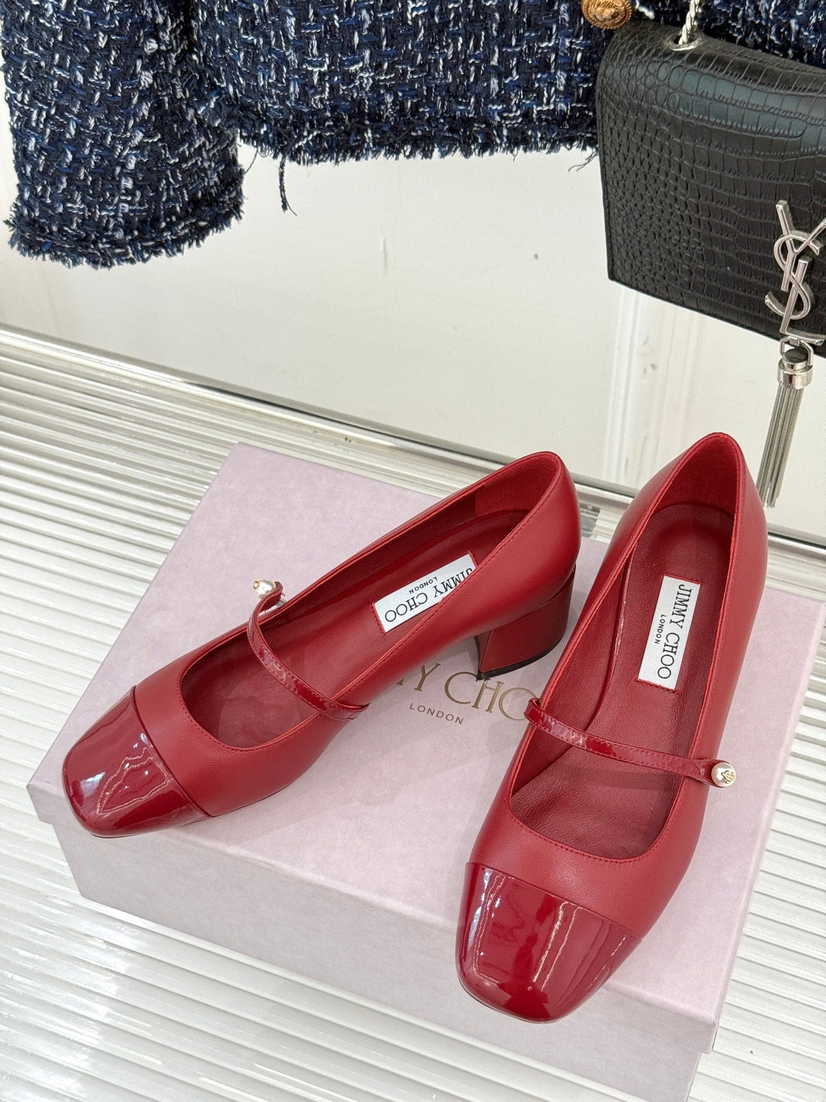 Jimmy Choo Color-block Pearl Mary Jane Heels – 25FW