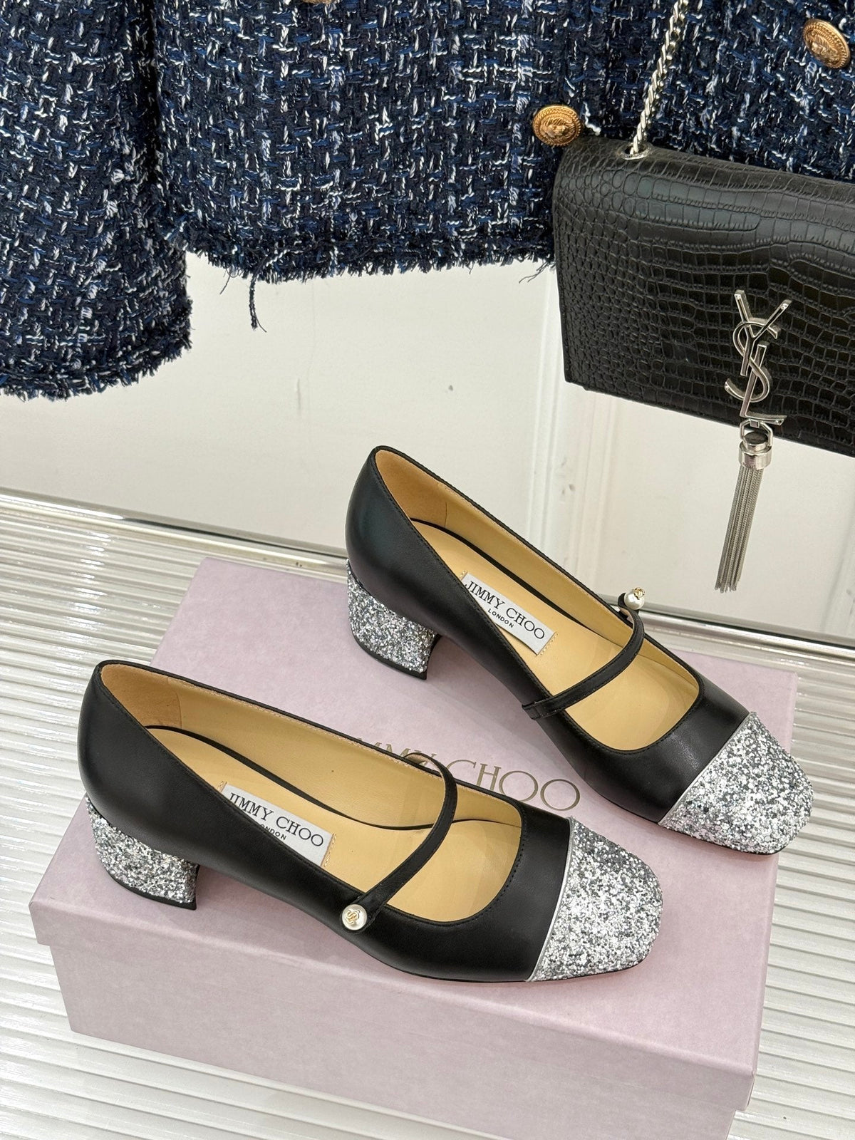 Jimmy Choo Color-block Pearl Mary Jane Heels – 25FW