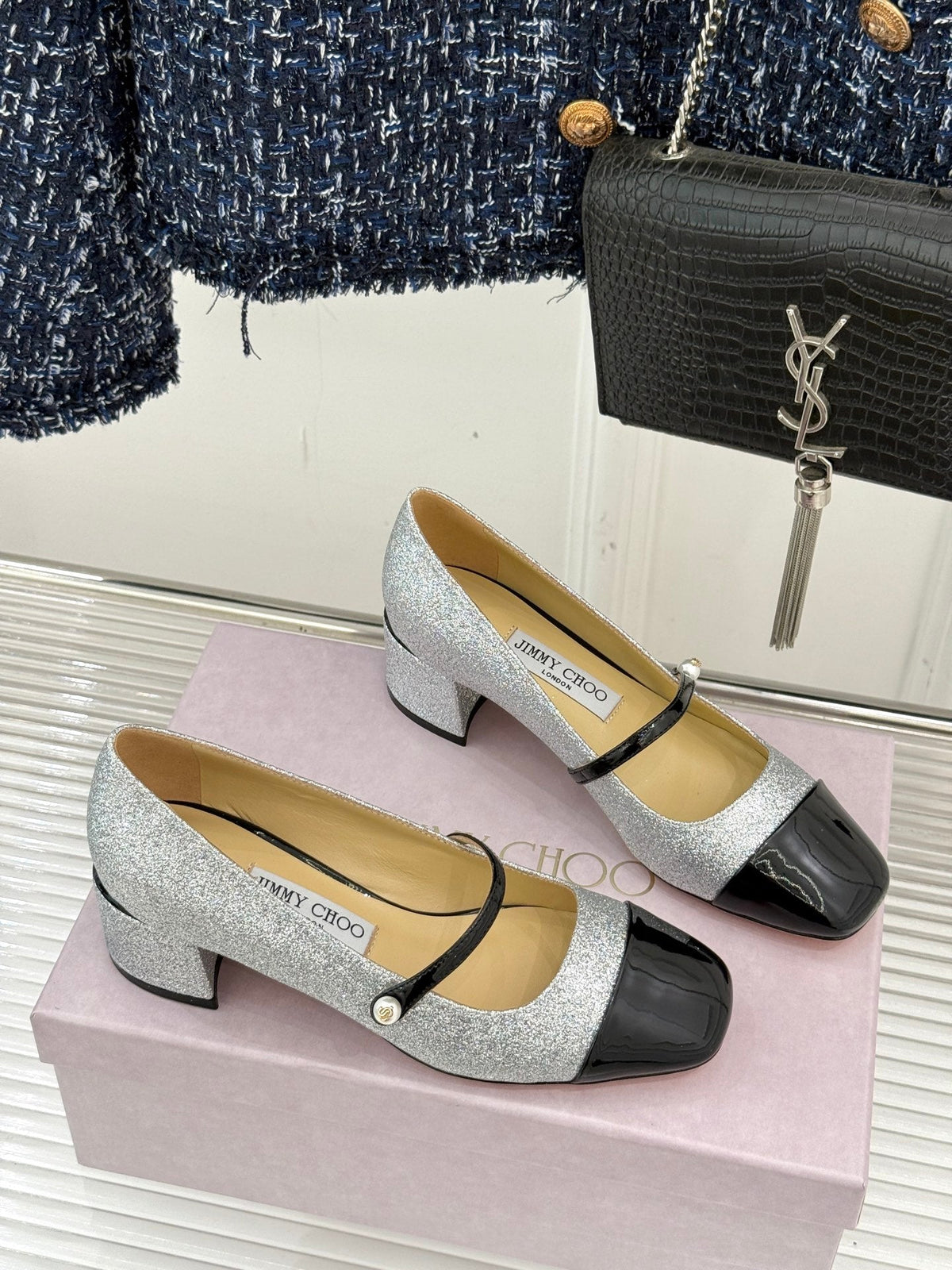 Jimmy Choo Color-block Pearl Mary Jane Heels – 25FW