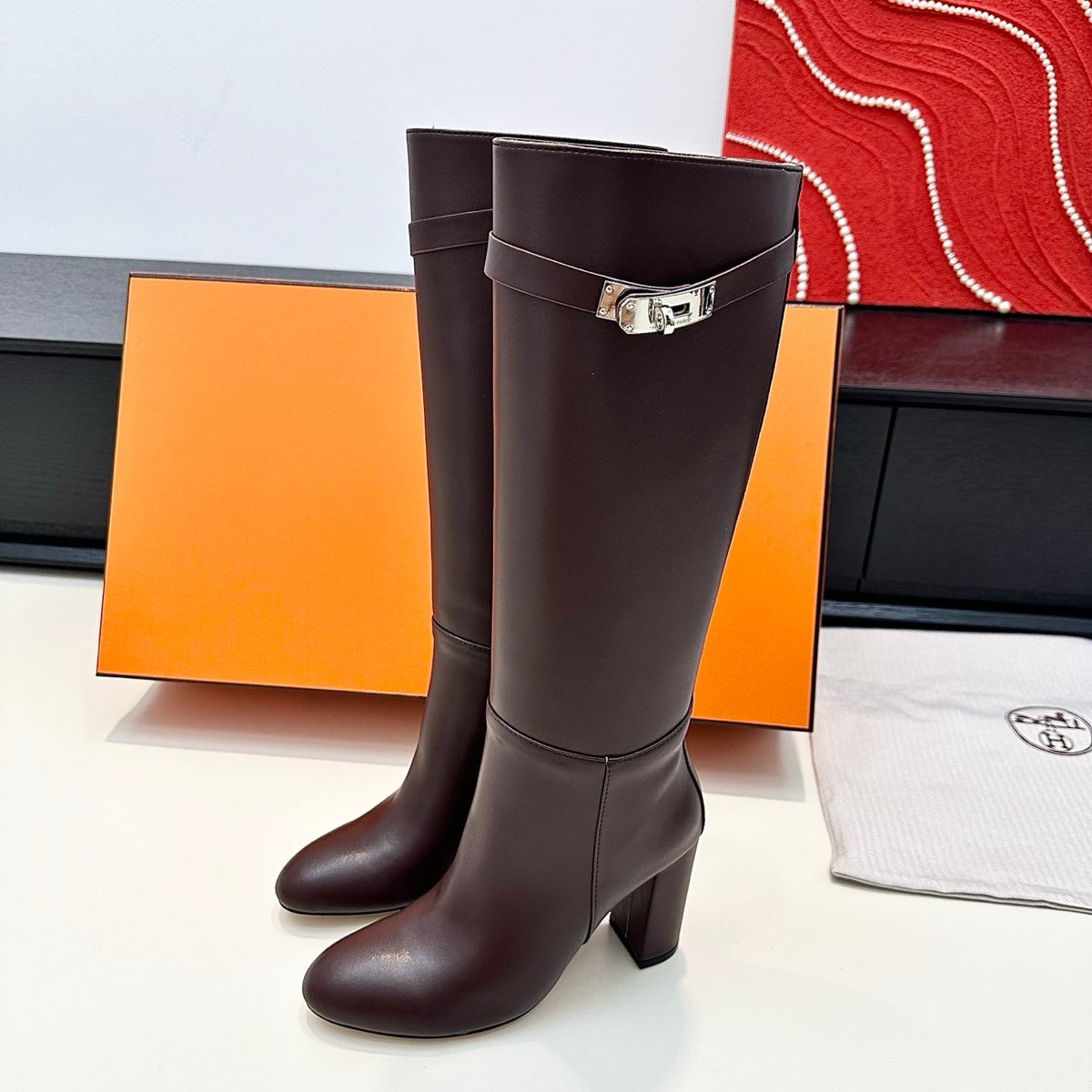 Hermès Kelly Buckle High Heel Knee-High Boots