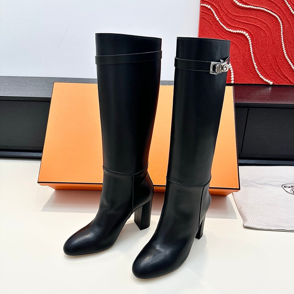 Hermès Kelly Buckle High Heel Knee-High Boots