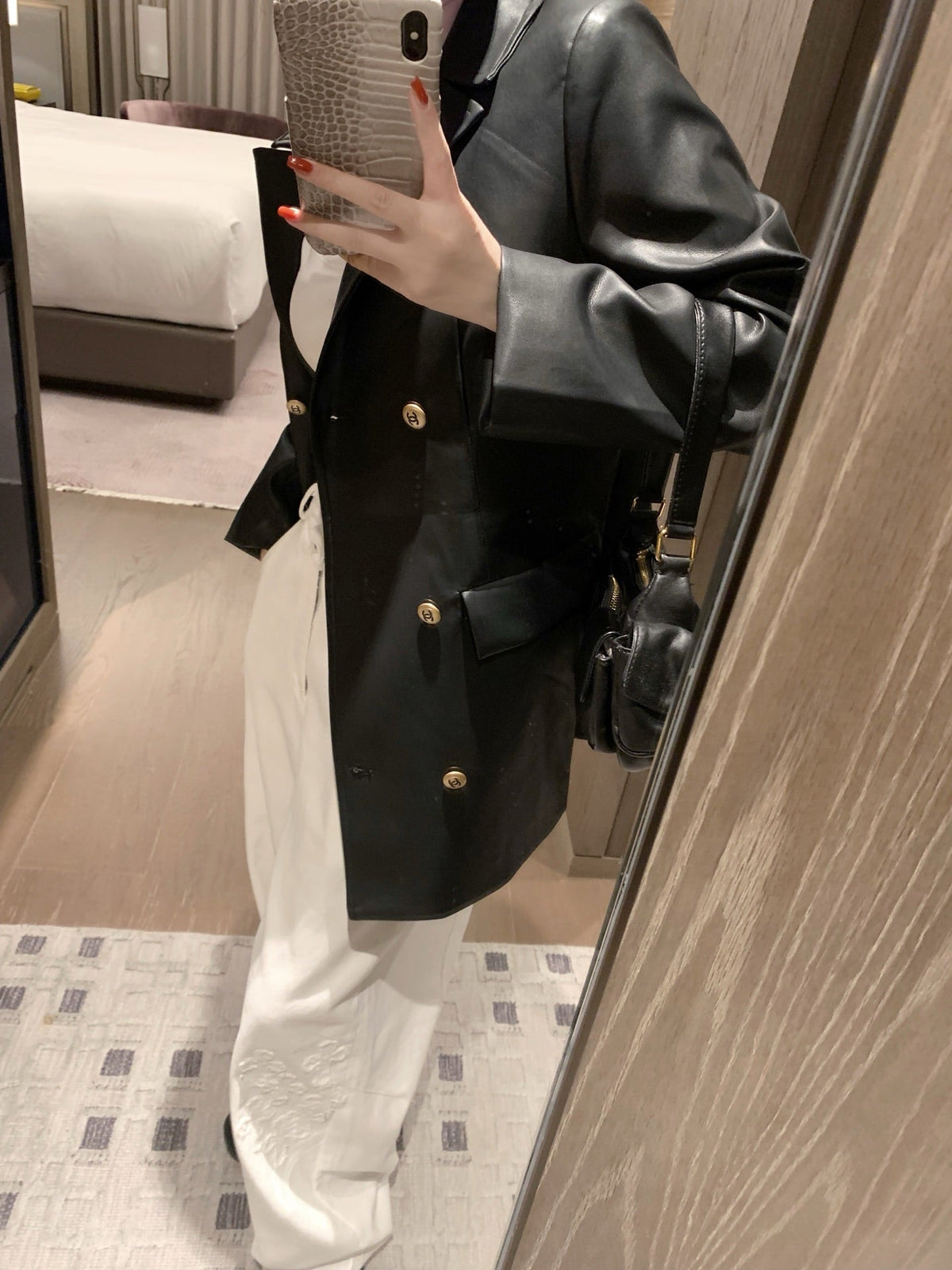 Chanel Vintage Faux Lambskin Trench Coat