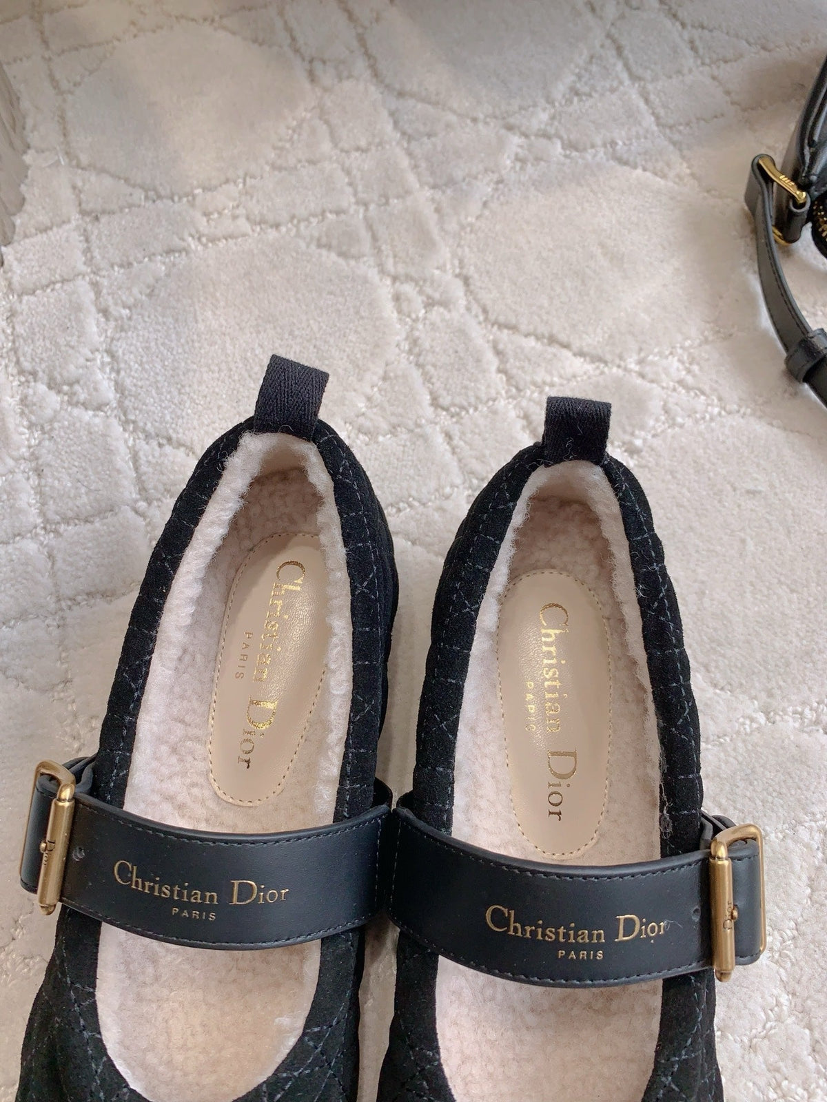 Dior Quilted Wool Mary Jane Flats