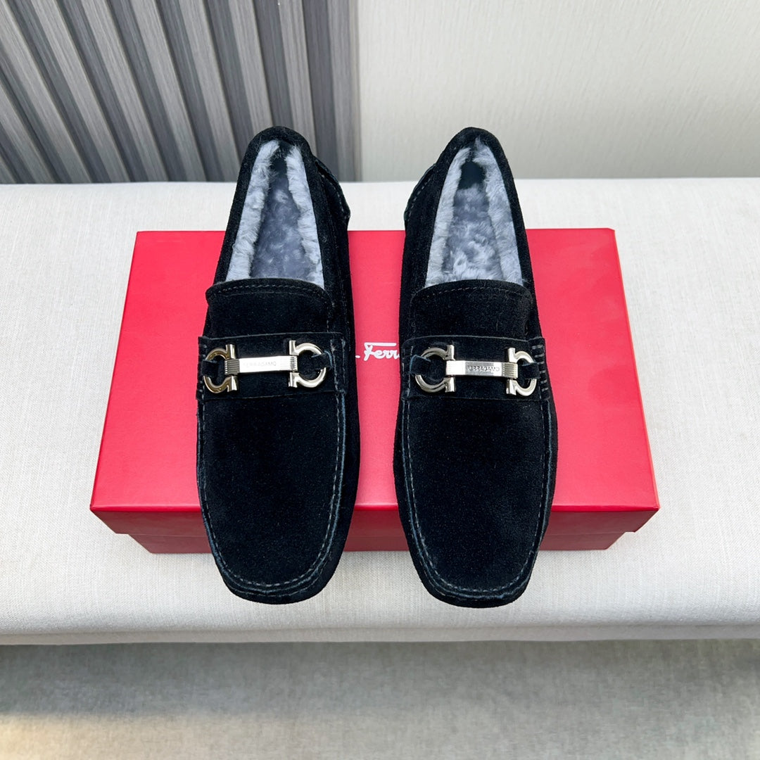 Ferragamo Imported Cowhide Fur-Lined Loafers