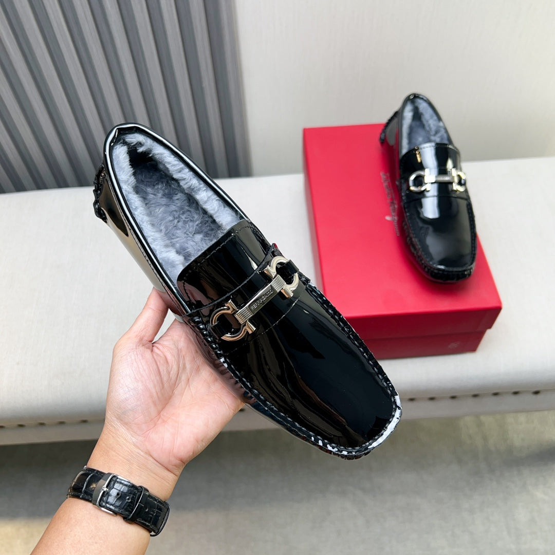 Ferragamo Imported Cowhide Fur-Lined Loafers