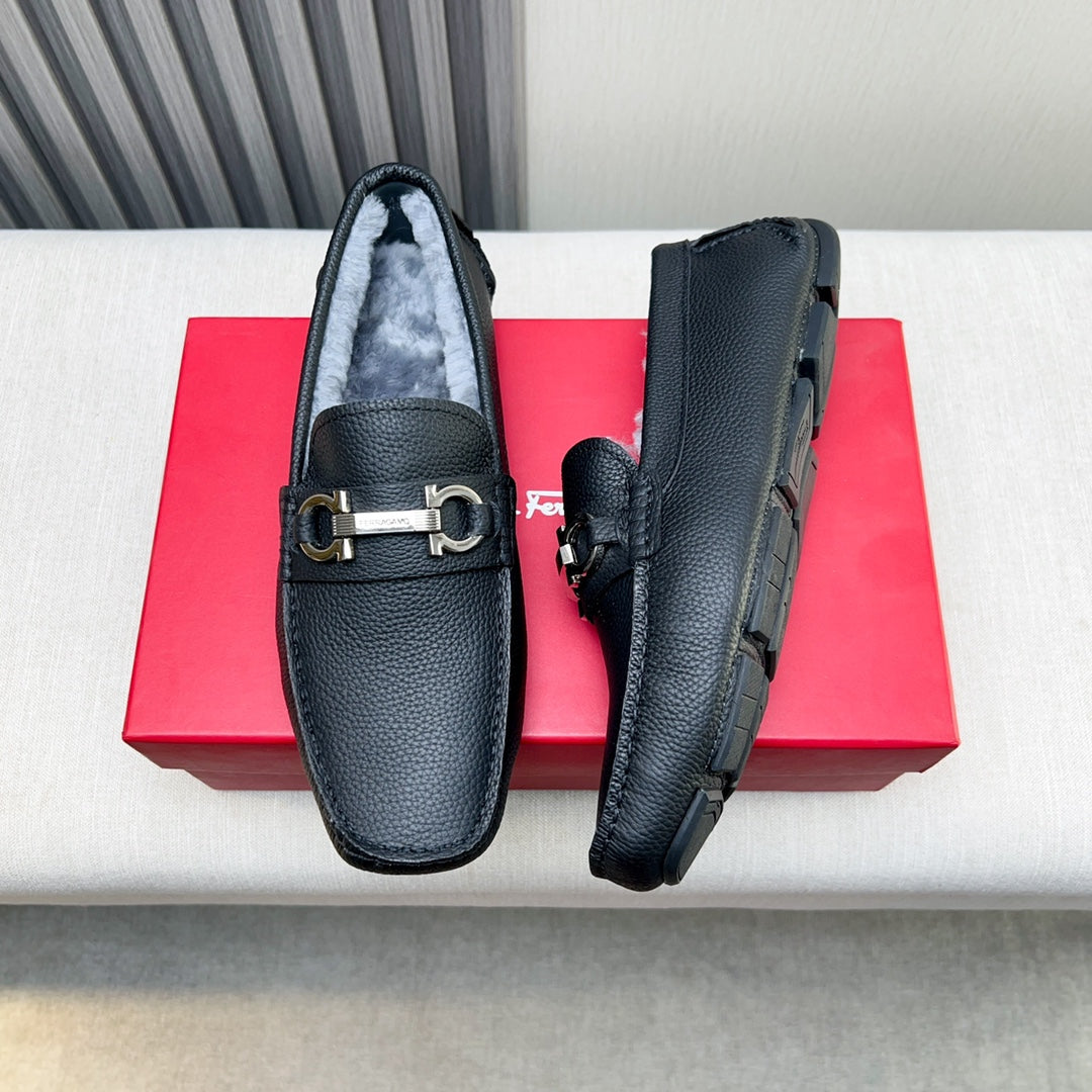 Ferragamo Imported Cowhide Fur-Lined Loafers