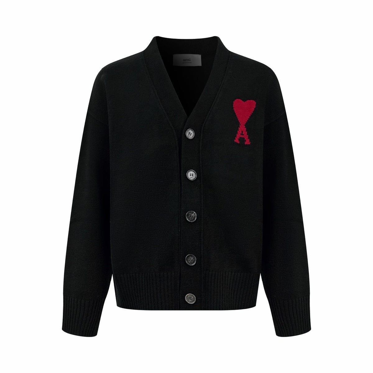 Ami Paris Heart Jacquard Merino Cardigan