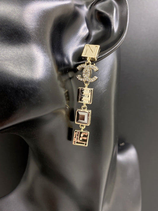 18K  Chanel Crystals Long Earrings