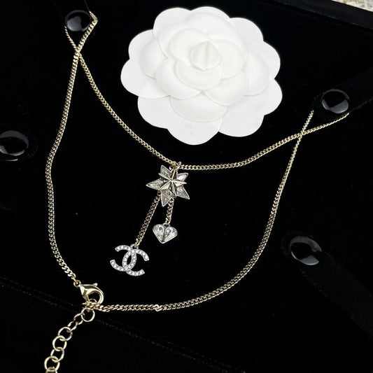 18K  Chanel Heart & Star Crystal Necklace